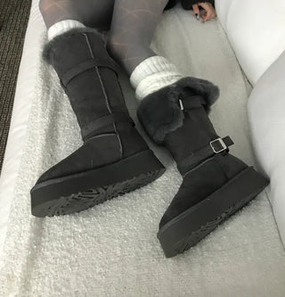 Rooney Ribbon Fur Boots Shoes Two-tone Winter Mid-calf