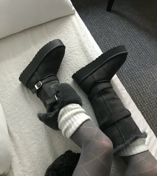 Rooney Ribbon Fur Boots Shoes Two-tone Winter Mid-calf