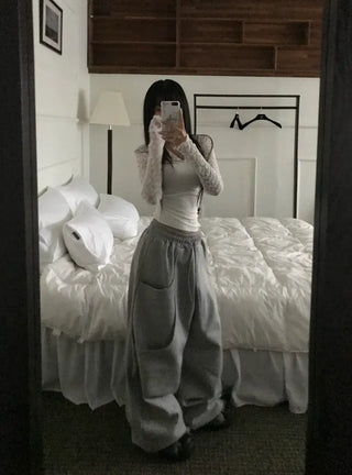 Rabbit Ponytail Tie Off-shoulder Long Sleeve Basic Item