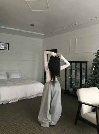 Rabbit Ponytail Tie Off-shoulder Long Sleeve Basic Item