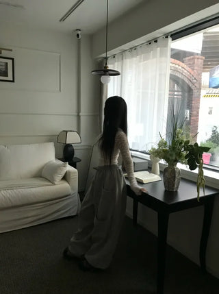 Rabbit Ponytail Tie Off-shoulder Long Sleeve Basic Item