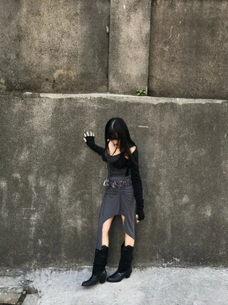 Shirred Halter Neck Sleeveless Off-Shoulder Long Sleeve Tee