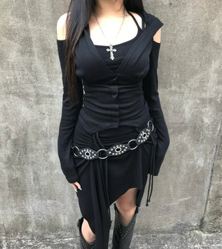 Shirred Halter Neck Sleeveless Off-Shoulder Long Sleeve Tee