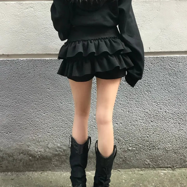 Shirred Asymmetrical Long Skirt Midi Daily Year-End Look