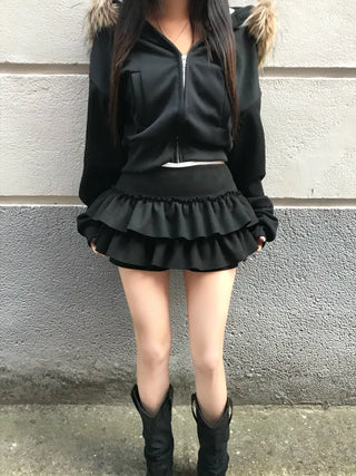 Shirred Asymmetrical Long Skirt Midi Daily Year-End Look