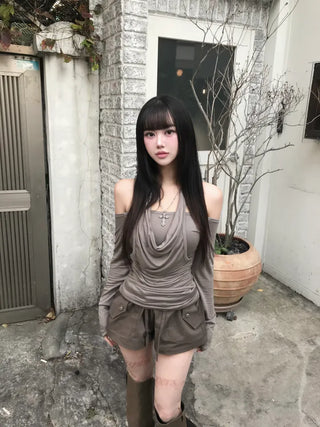 Tiered frill suede skirt-pants skirt mini low-rise daily