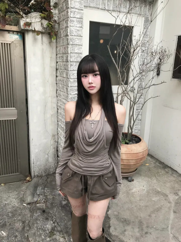 Tiered frill suede skirt-pants skirt mini low-rise daily