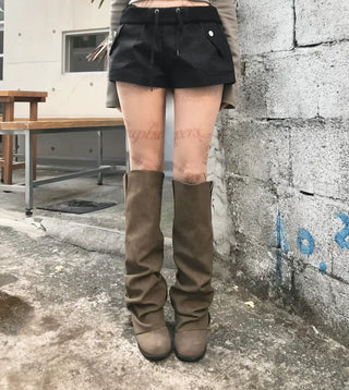 Tiered frill suede skirt-pants skirt mini low-rise daily