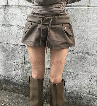 Tiered frill suede skirt-pants skirt mini low-rise daily