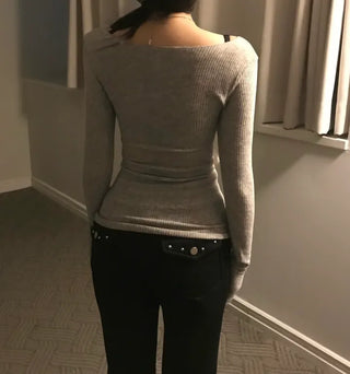 Shoulder Slit V-neck Hoodie Long Sleeve Crop Top