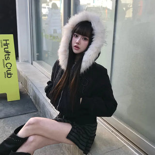 Lovey Gray Fur Jacket Year-end look Party Christmas