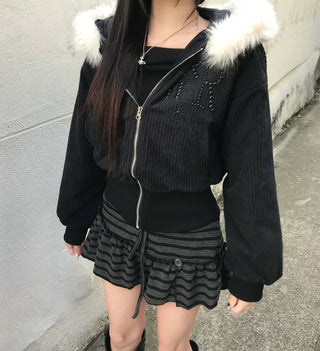 Lovey Gray Fur Jacket Year-end look Party Christmas