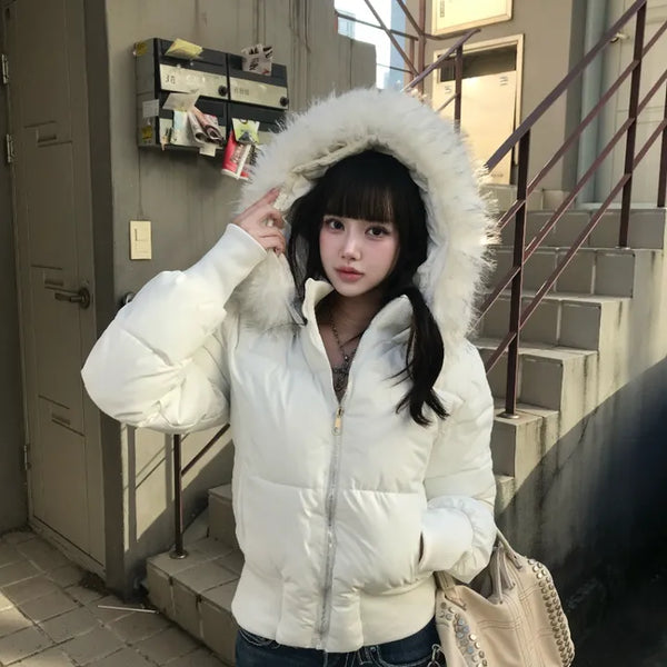 Two-tone Faux Fur Contrast Knit Zip-up Sexy Glam