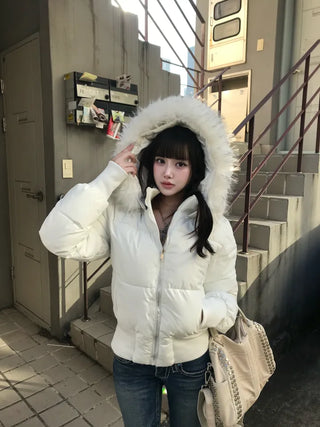 Two-tone Faux Fur Contrast Knit Zip-up Sexy Glam