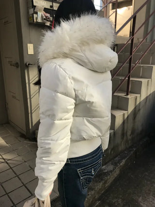 Two-tone Faux Fur Contrast Knit Zip-up Sexy Glam