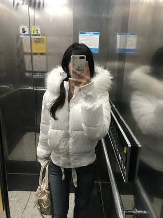 Two-tone Faux Fur Contrast Knit Zip-up Sexy Glam