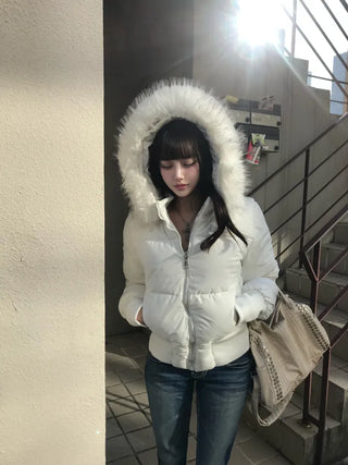 Two-tone Faux Fur Contrast Knit Zip-up Sexy Glam