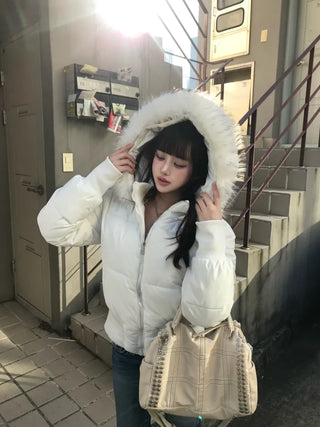 Two-tone Faux Fur Contrast Knit Zip-up Sexy Glam