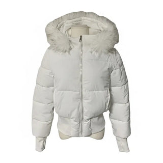 Two-tone Faux Fur Contrast Knit Zip-up Sexy Glam