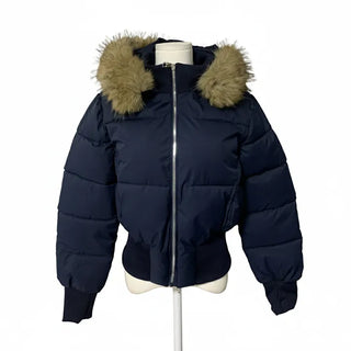 Two-tone Faux Fur Contrast Knit Zip-up Sexy Glam