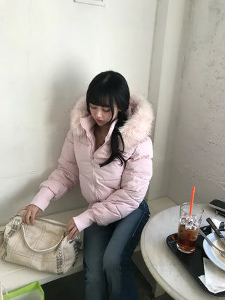 Two-tone Faux Fur Contrast Knit Zip-up Sexy Glam