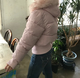 Two-tone Faux Fur Contrast Knit Zip-up Sexy Glam