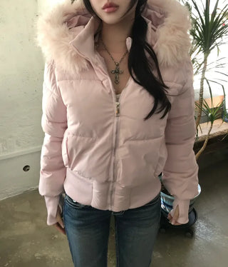 Two-tone Faux Fur Contrast Knit Zip-up Sexy Glam