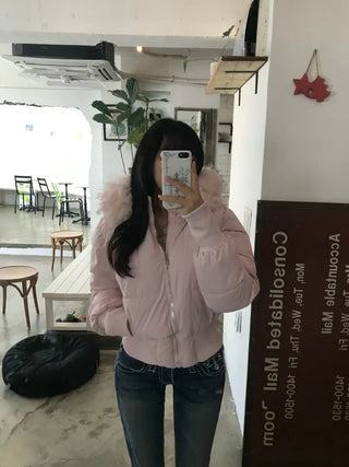 Two-tone Faux Fur Contrast Knit Zip-up Sexy Glam
