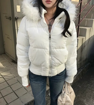 Two-tone Faux Fur Contrast Knit Zip-up Sexy Glam