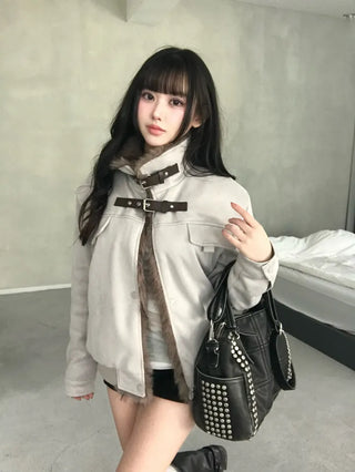 Ari Hand Warmer Fur Hooded Padded Jacket Two-tone