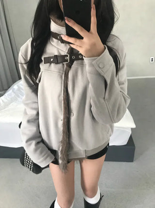 Ari Hand Warmer Fur Hooded Padded Jacket Two-tone