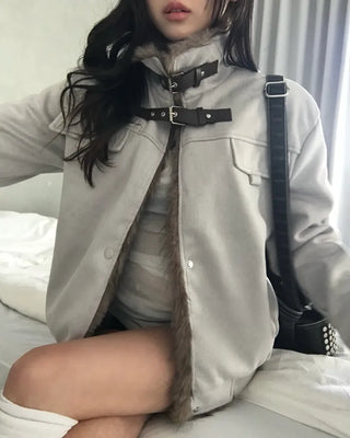 Ari Hand Warmer Fur Hooded Padded Jacket Two-tone