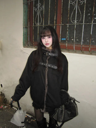 Ari Hand Warmer Fur Hooded Padded Jacket Two-tone