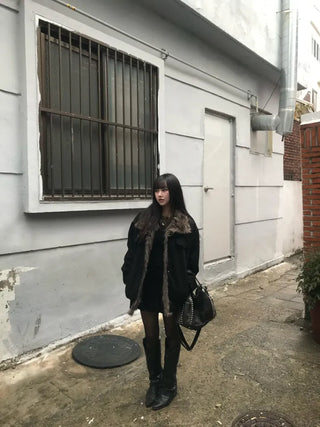 Ari Hand Warmer Fur Hooded Padded Jacket Two-tone