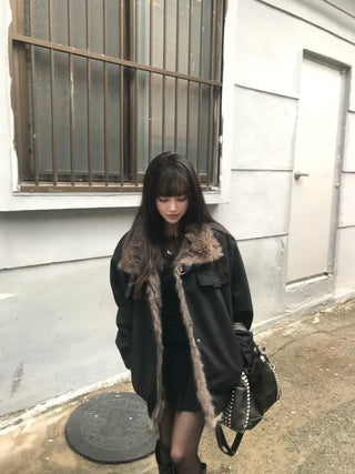 Ari Hand Warmer Fur Hooded Padded Jacket Two-tone