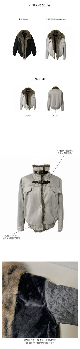 Ari Hand Warmer Fur Hooded Padded Jacket Two-tone