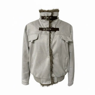 Ari Hand Warmer Fur Hooded Padded Jacket Two-tone