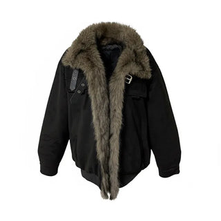 Ari Hand Warmer Fur Hooded Padded Jacket Two-tone