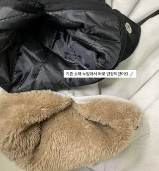 Ari Hand Warmer Fur Hooded Padded Jacket Two-tone