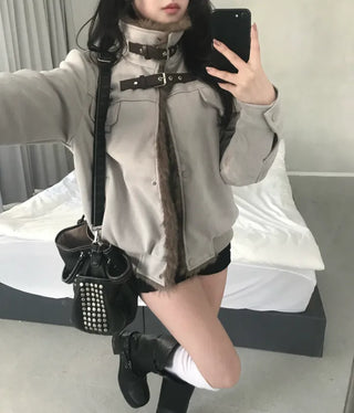Ari Hand Warmer Fur Hooded Padded Jacket Two-tone