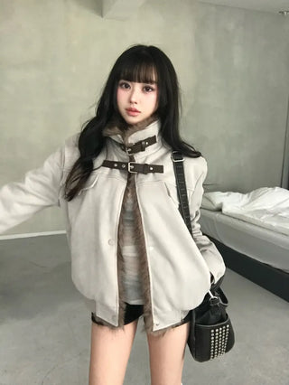 Ari Hand Warmer Fur Hooded Padded Jacket Two-tone