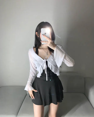 Marie Shirred V-neck Long Sleeve Knit Fleece-lined Tee