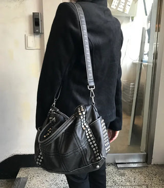 Metallic Vintage Studded Shoulder Bag Crossbody iPad Storage