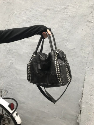 Metallic Vintage Studded Shoulder Bag Crossbody iPad Storage