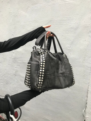 Metallic Vintage Studded Shoulder Bag Crossbody iPad Storage