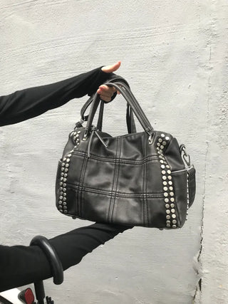 Metallic Vintage Studded Shoulder Bag Crossbody iPad Storage
