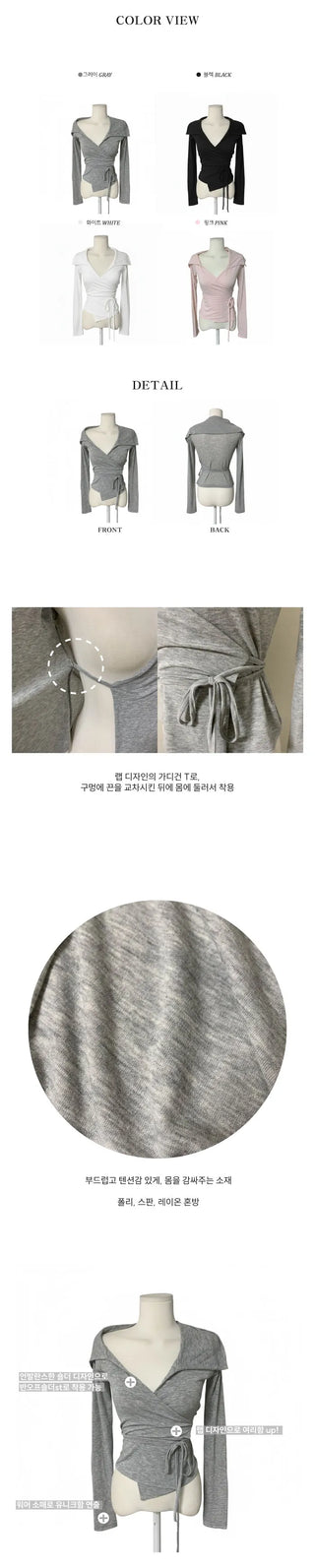Leev Asymmetrical Collar Half-Off-Shoulder Wrap Cardigan T-shirt Long
