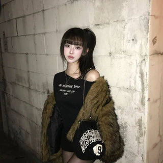 Selly Brown Two-tone Fur Jacket Gyaru Pinterest Daily