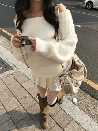 Louis Angora Off-shoulder Fur Knit Lovely Daily Year-End