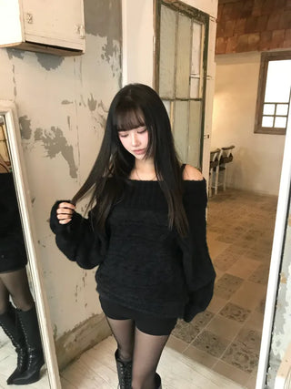 Louis Angora Off-shoulder Fur Knit Lovely Daily Year-End